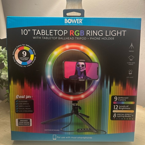 Bower 10” Tabletop Colorful LED Ring Light with Tripod - Picture 3 of 7